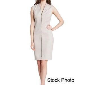 TAHARI NWT Miri V Neck Sheath Dress Macrame Beige Size 8 Full Zip Front #728
